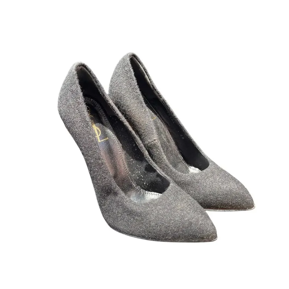 YSL Yves Saint Laurent Charlotte 105 Black Heel Pump Size 38 Size 7.5 8 - READ - Picture 2 of 10